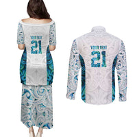 Custom New Zealand Aotearoa Couples Matching Puletasi and Long Sleeve Button Shirt Maori Paua Shell Indigenous - Polynesian Pride