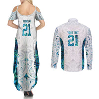 Custom New Zealand Aotearoa Couples Matching Summer Maxi Dress and Long Sleeve Button Shirt Maori Paua Shell Indigenous - Polynesian Pride