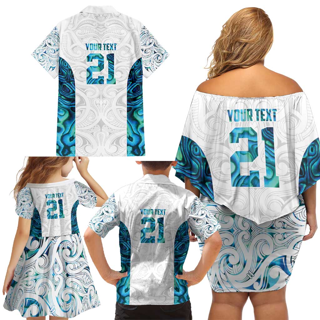 Custom New Zealand Aotearoa Family Matching Off Shoulder Short Dress and Hawaiian Shirt Maori Paua Shell Indigenous - Polynesian Pride