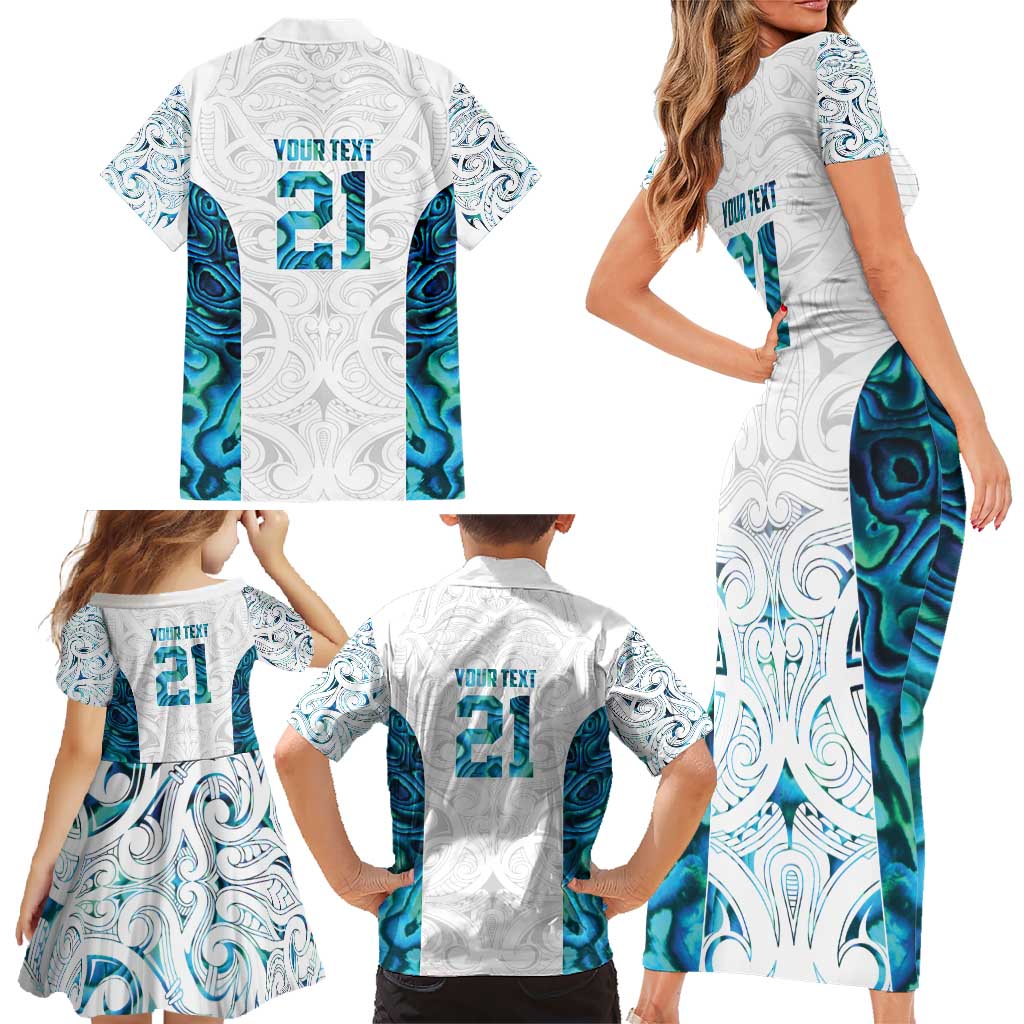 Custom New Zealand Aotearoa Family Matching Short Sleeve Bodycon Dress and Hawaiian Shirt Maori Paua Shell Indigenous - Polynesian Pride