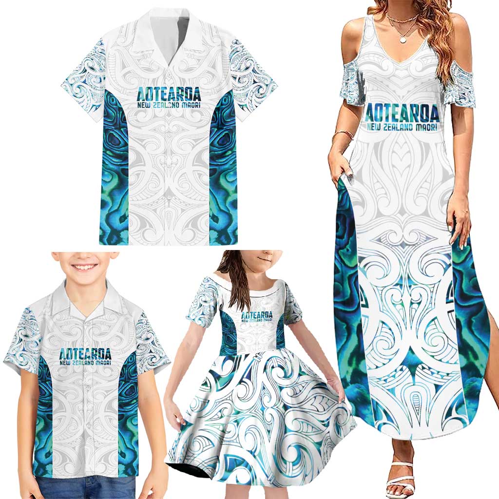 Custom New Zealand Aotearoa Family Matching Summer Maxi Dress and Hawaiian Shirt Maori Paua Shell Indigenous - Polynesian Pride