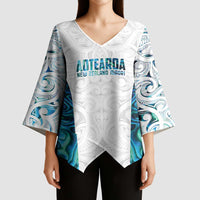 Custom New Zealand Aotearoa Kimono Sleeve Blouse Maori Paua Shell Indigenous - Polynesian Pride