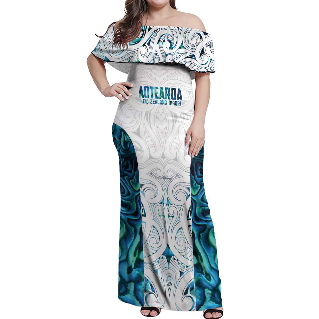Custom New Zealand Aotearoa Off Shoulder Maxi Dress Maori Paua Shell Indigenous - Polynesian Pride