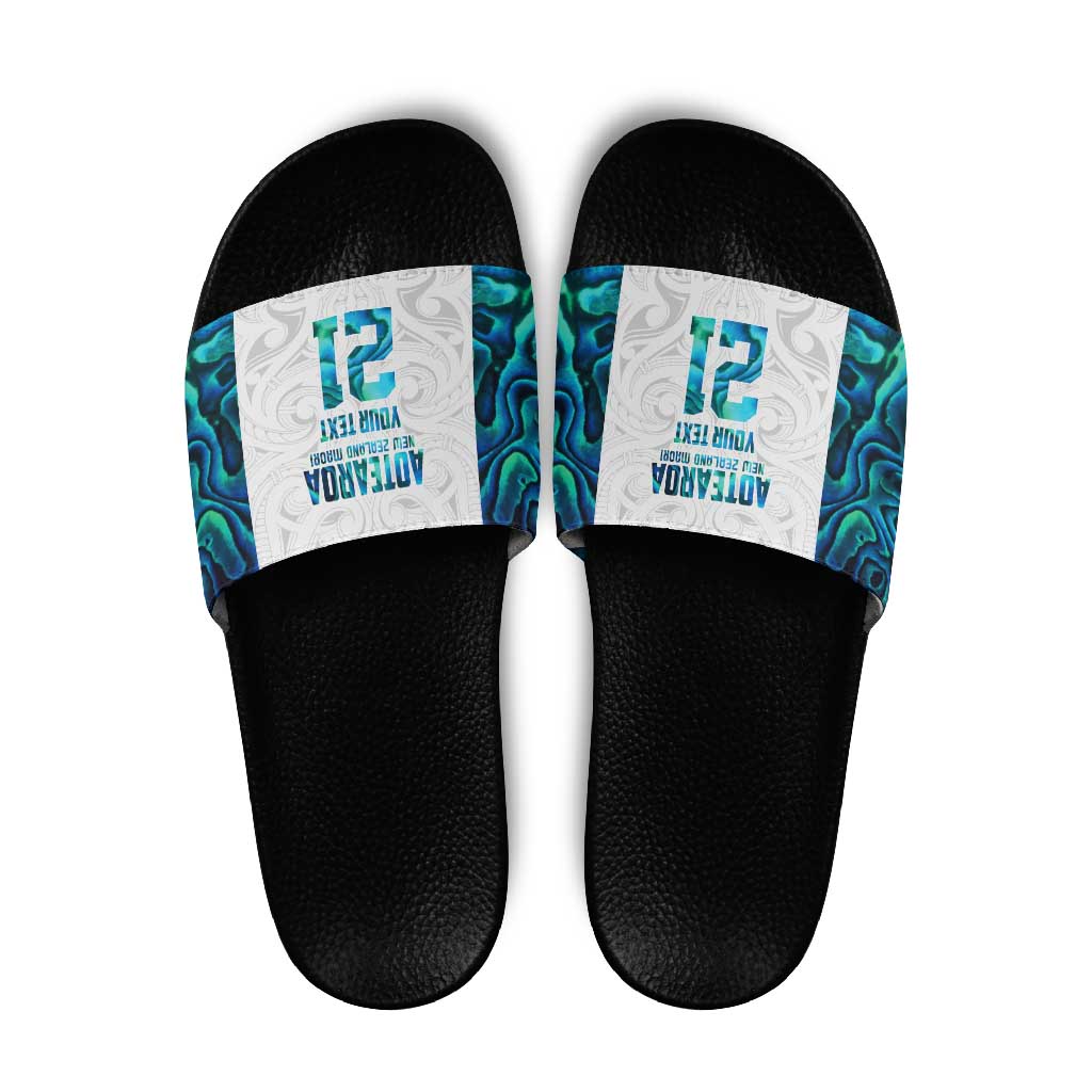 Custom New Zealand Aotearoa Slide Sandals Maori Paua Shell Indigenous - Polynesian Pride