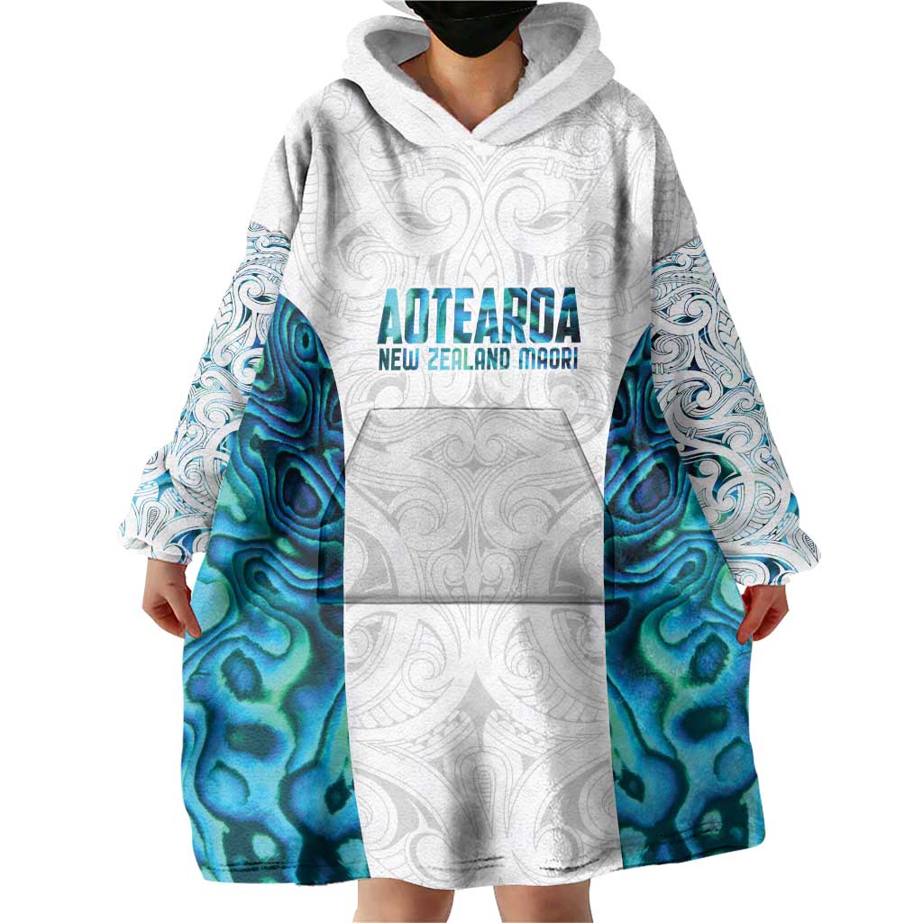 Custom New Zealand Aotearoa Wearable Blanket Hoodie Maori Paua Shell Indigenous - Polynesian Pride