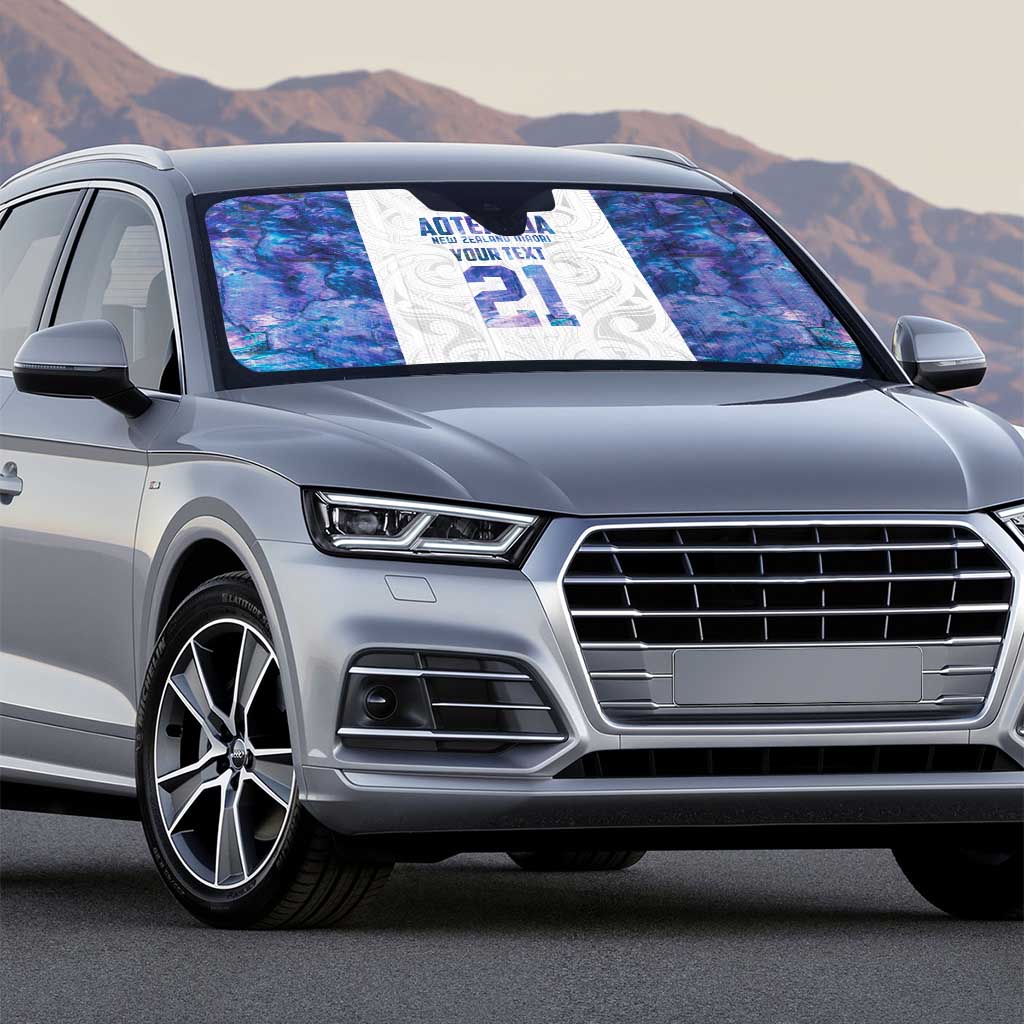 Custom New Zealand Aotearoa Auto Sun Shade Purple Maori Paua Shell Indigenous - Polynesian Pride