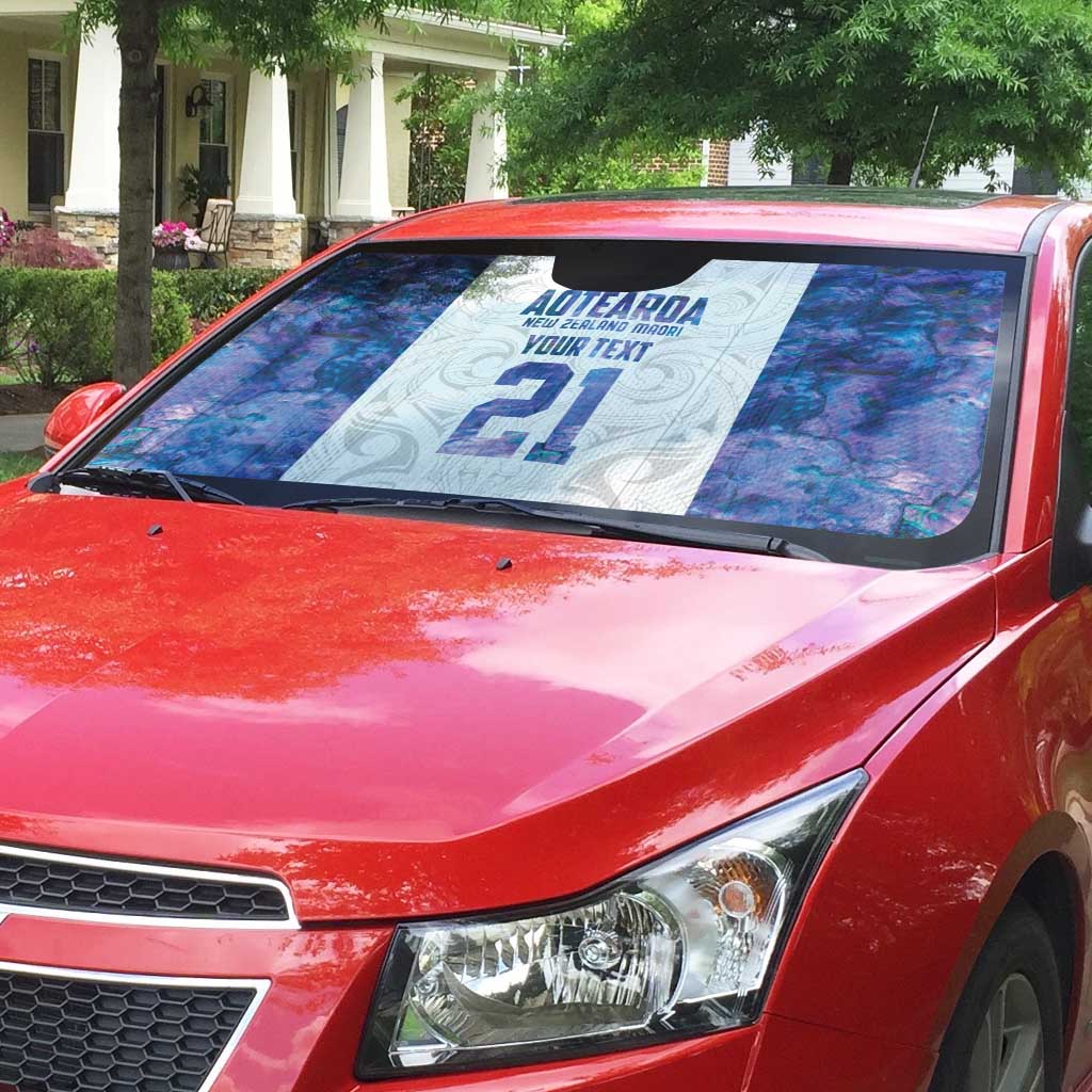 Custom New Zealand Aotearoa Auto Sun Shade Purple Maori Paua Shell Indigenous - Polynesian Pride