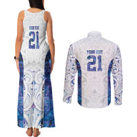 Custom New Zealand Aotearoa Couples Matching Tank Maxi Dress and Long Sleeve Button Shirt Purple Maori Paua Shell Indigenous - Polynesian Pride