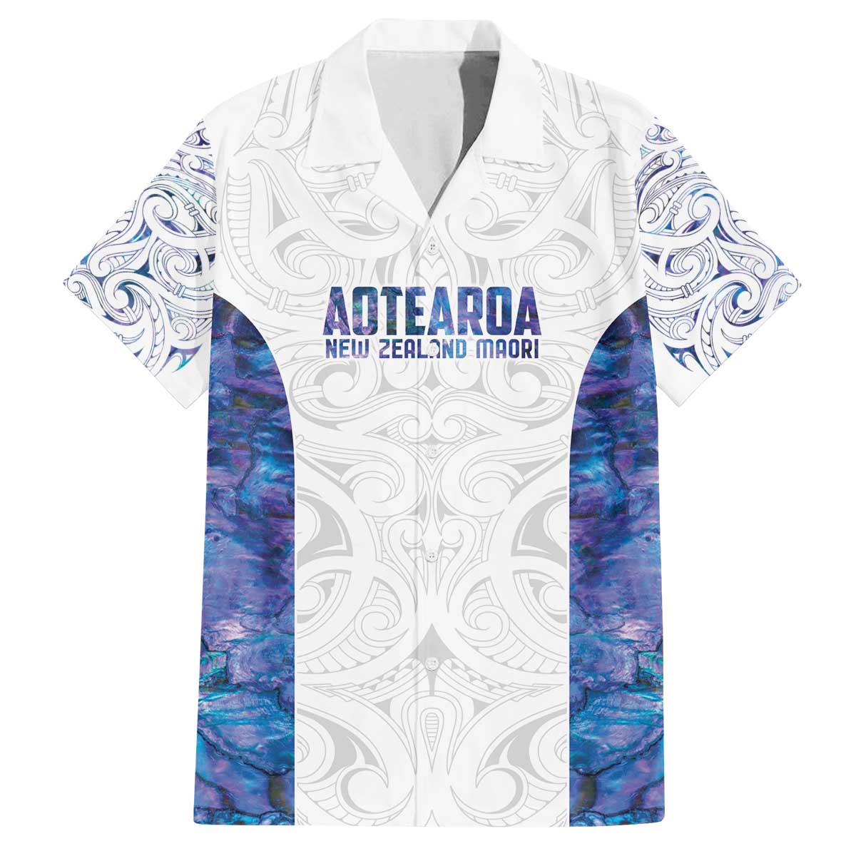 Custom New Zealand Aotearoa Family Matching Off The Shoulder Long Sleeve Dress and Hawaiian Shirt Purple Maori Paua Shell Indigenous - Polynesian Pride
