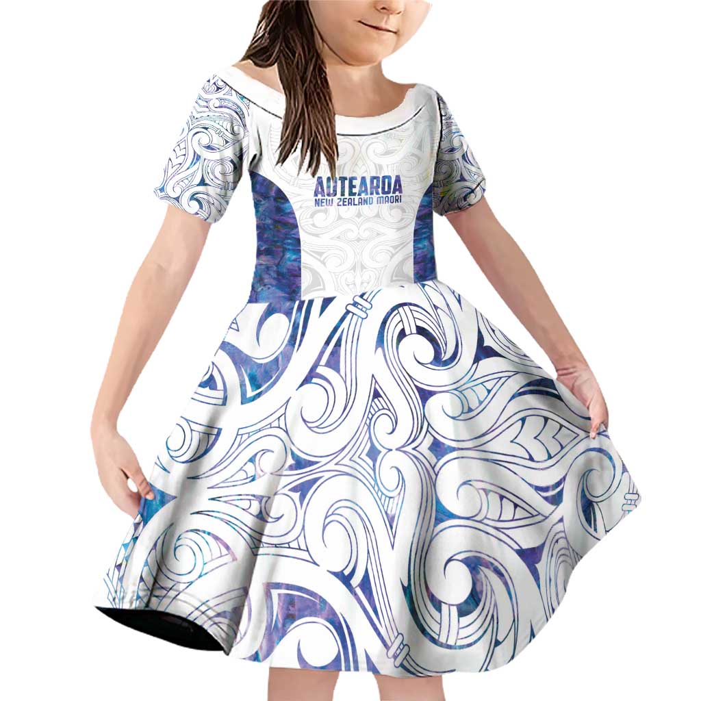 Custom New Zealand Aotearoa Family Matching Off Shoulder Short Dress and Hawaiian Shirt Purple Maori Paua Shell Indigenous - Polynesian Pride