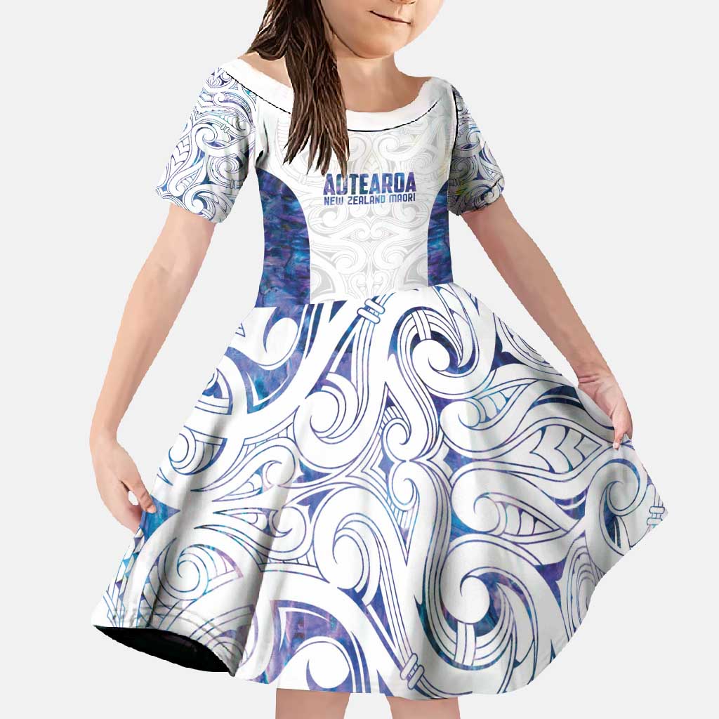 Custom New Zealand Aotearoa Family Matching Short Sleeve Bodycon Dress and Hawaiian Shirt Purple Maori Paua Shell Indigenous - Polynesian Pride