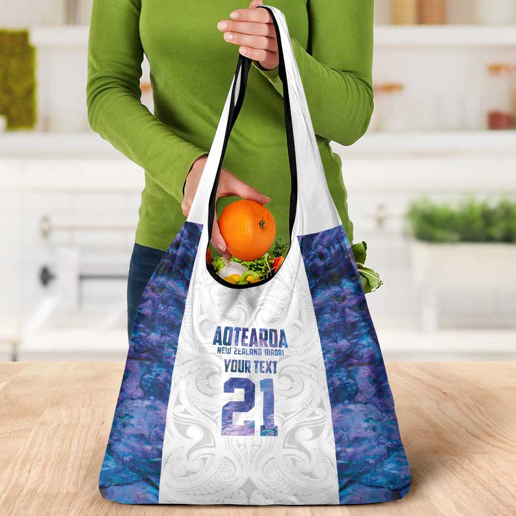 Custom New Zealand Aotearoa Grocery Bag Purple Maori Paua Shell Indigenous - Polynesian Pride