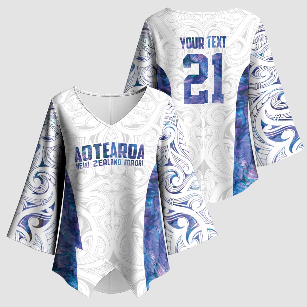 Custom New Zealand Aotearoa Kimono Sleeve Blouse Purple Maori Paua Shell Indigenous - Polynesian Pride
