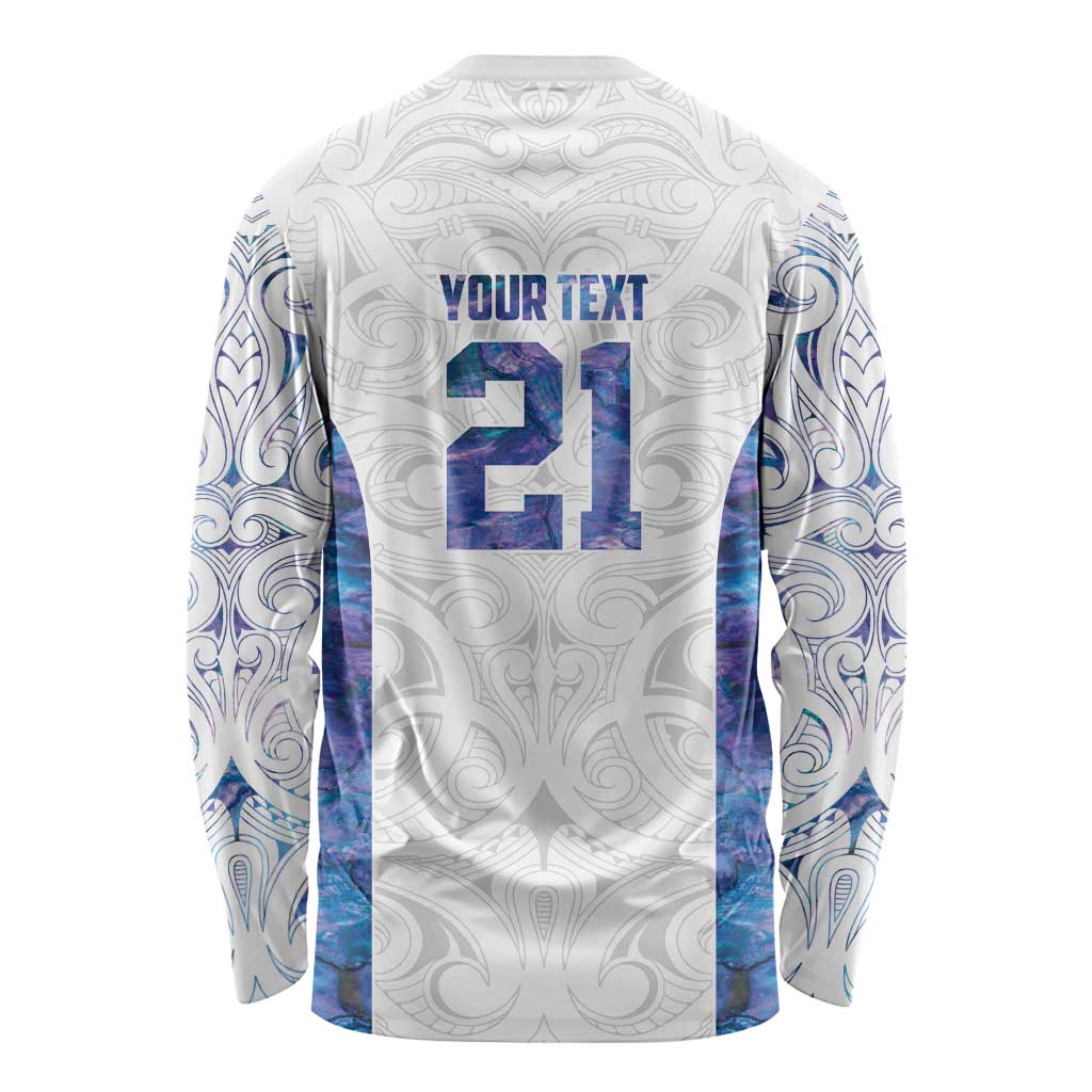 Custom New Zealand Aotearoa Long Sleeve Shirt Purple Maori Paua Shell Indigenous - Polynesian Pride
