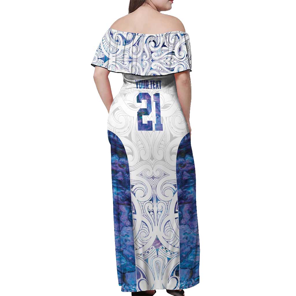 Custom New Zealand Aotearoa Off Shoulder Maxi Dress Purple Maori Paua Shell Indigenous - Polynesian Pride