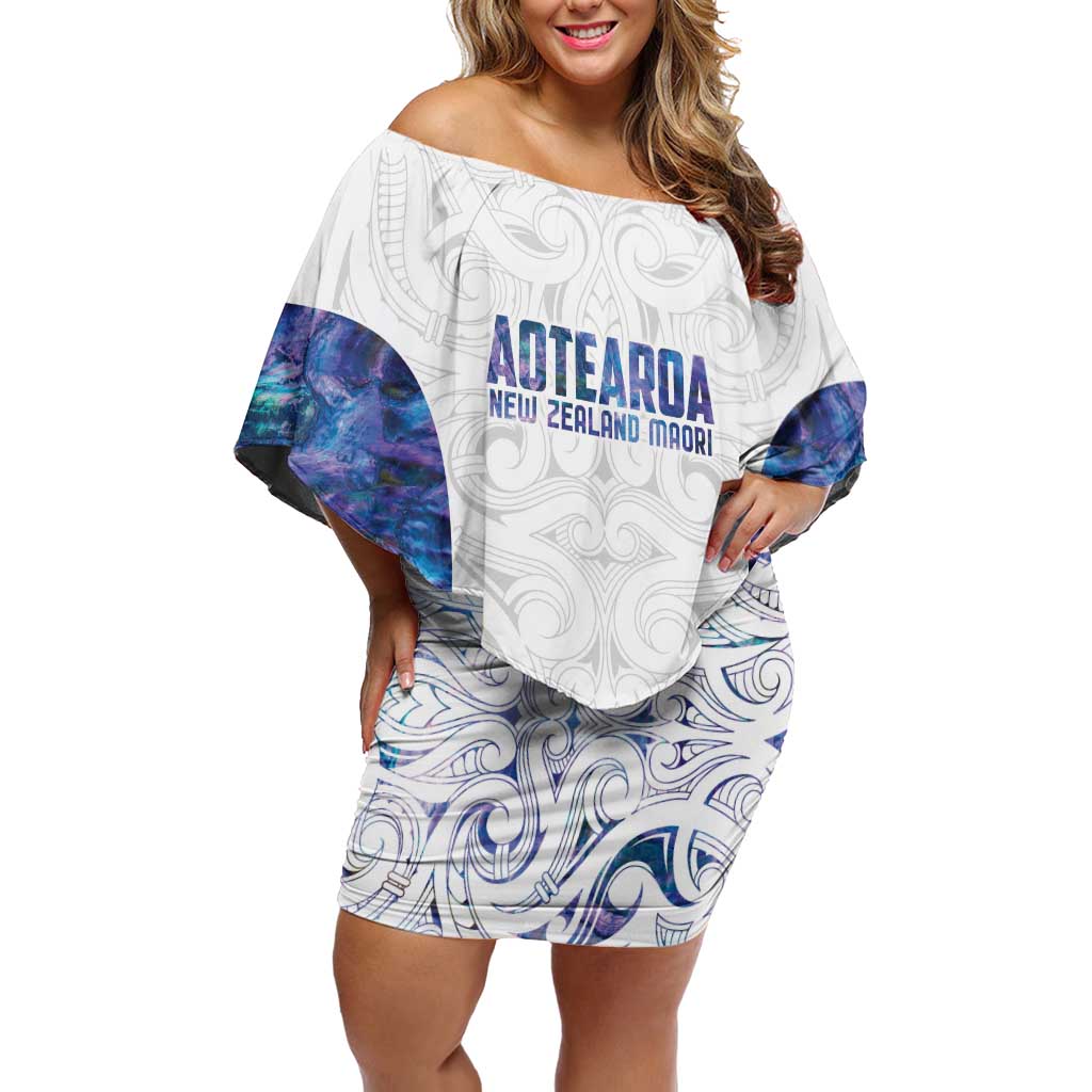 Custom New Zealand Aotearoa Off Shoulder Short Dress Purple Maori Paua Shell Indigenous - Polynesian Pride