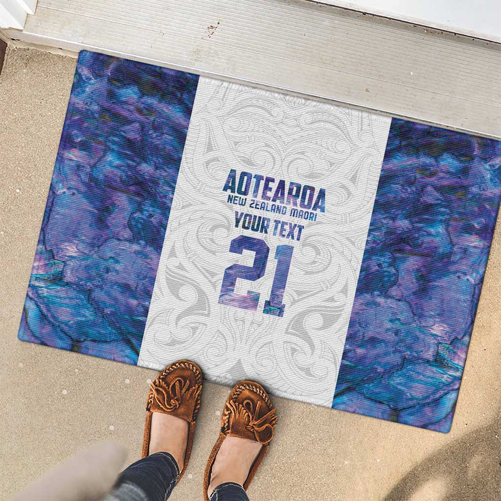 Custom New Zealand Aotearoa Rubber Doormat Purple Maori Paua Shell Indigenous - Polynesian Pride