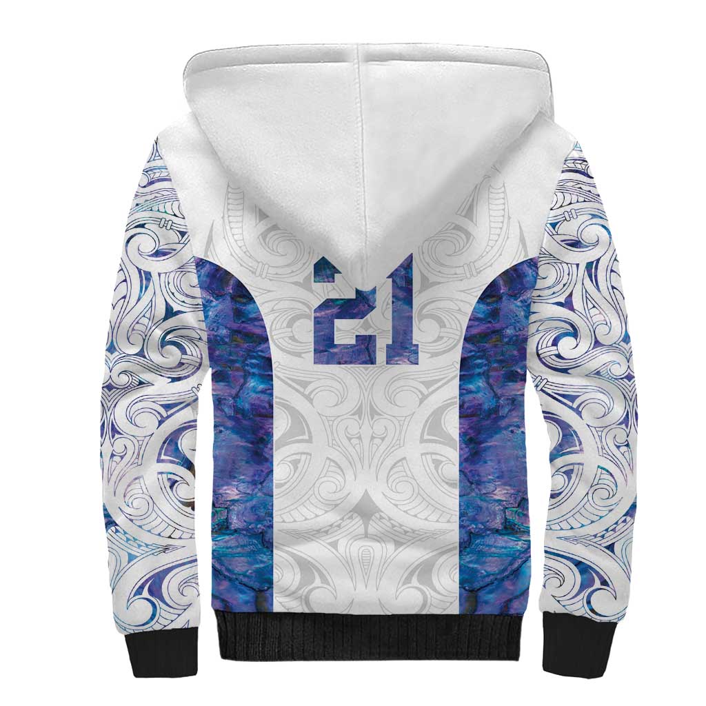 Custom New Zealand Aotearoa Sherpa Hoodie Purple Maori Paua Shell Indigenous - Polynesian Pride