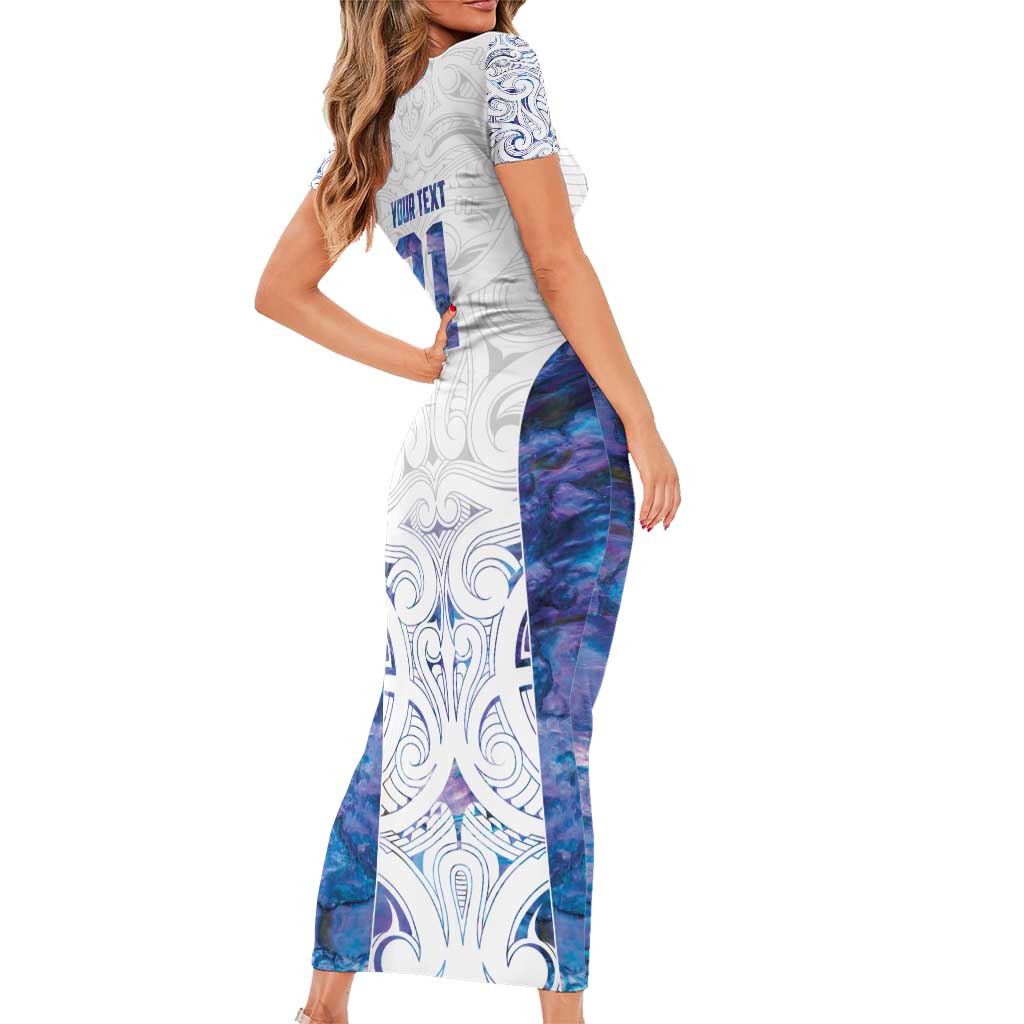 Custom New Zealand Aotearoa Short Sleeve Bodycon Dress Purple Maori Paua Shell Indigenous - Polynesian Pride