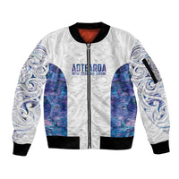 Custom New Zealand Aotearoa Sleeve Zip Bomber Jacket Purple Maori Paua Shell Indigenous - Polynesian Pride