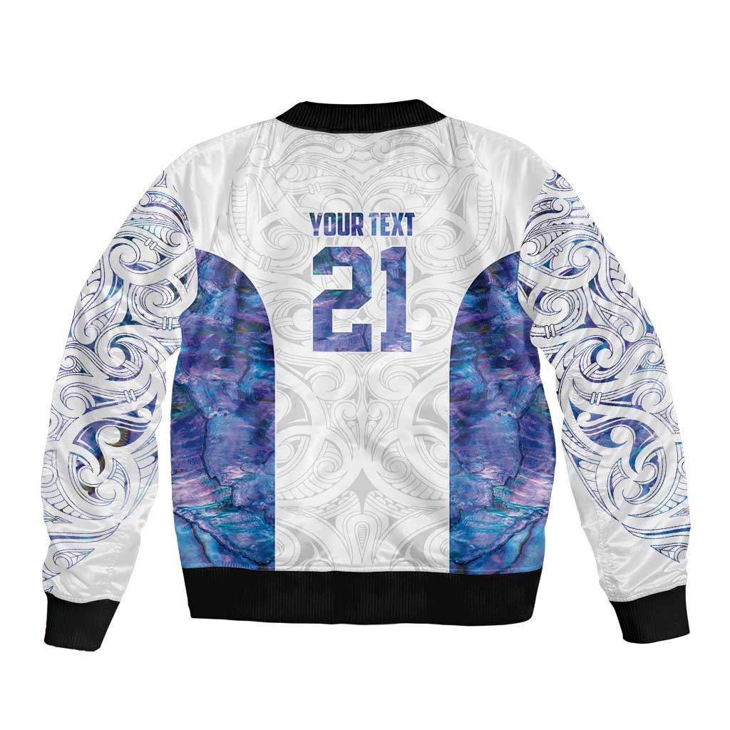 Custom New Zealand Aotearoa Sleeve Zip Bomber Jacket Purple Maori Paua Shell Indigenous - Polynesian Pride