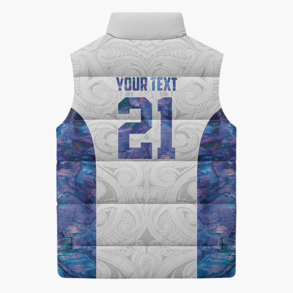 Custom New Zealand Aotearoa Sleeveless Puffer Jacket Purple Maori Paua Shell Indigenous - Polynesian Pride