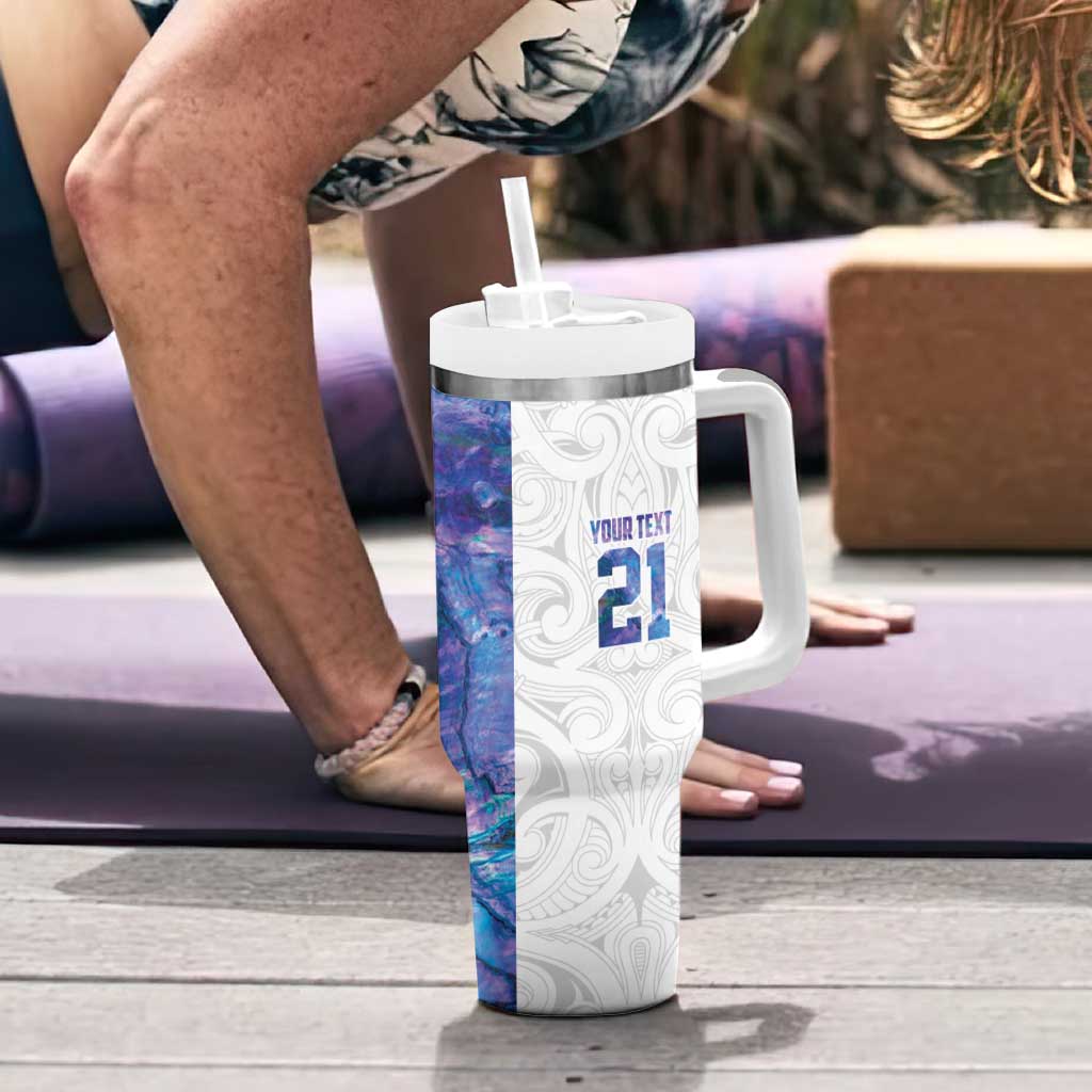 Custom New Zealand Aotearoa Tumbler With Handle Purple Maori Paua Shell Indigenous - Polynesian Pride