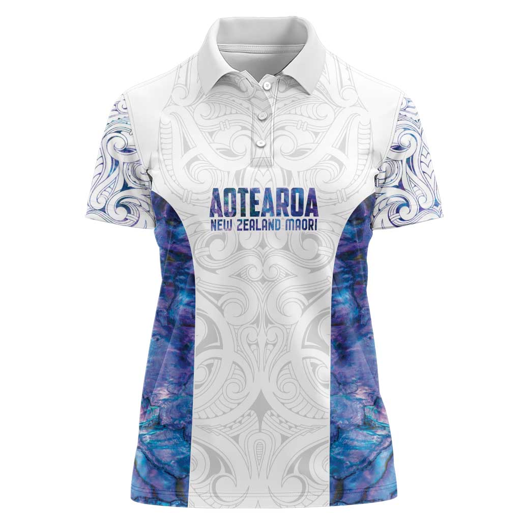 Custom New Zealand Aotearoa Women Polo Shirt Purple Maori Paua Shell Indigenous - Polynesian Pride