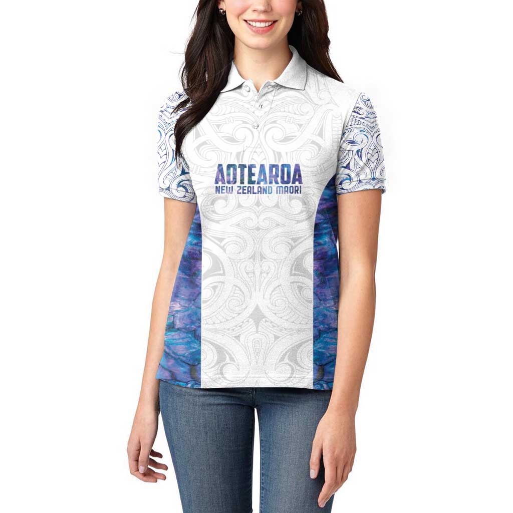 Custom New Zealand Aotearoa Women Polo Shirt Purple Maori Paua Shell Indigenous - Polynesian Pride