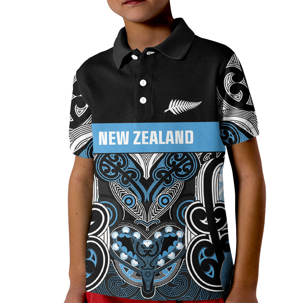 World Cricket Custom New Zealand Kid Polo Shirt Kia kaha nga Potae Pango LT9 Kid Black - Polynesian Pride