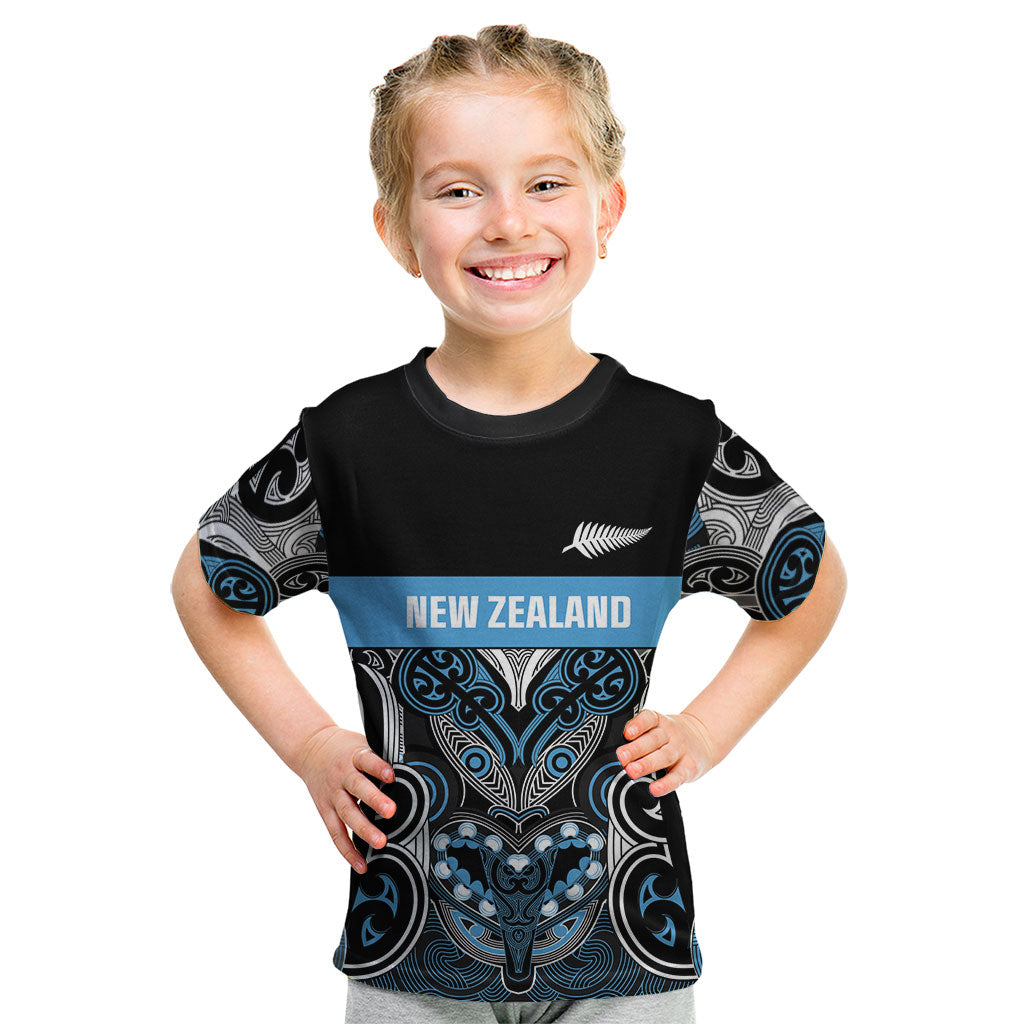 World Cricket Custom New Zealand Kid T Shirt Kia kaha nga Potae Pango LT9 Black - Polynesian Pride