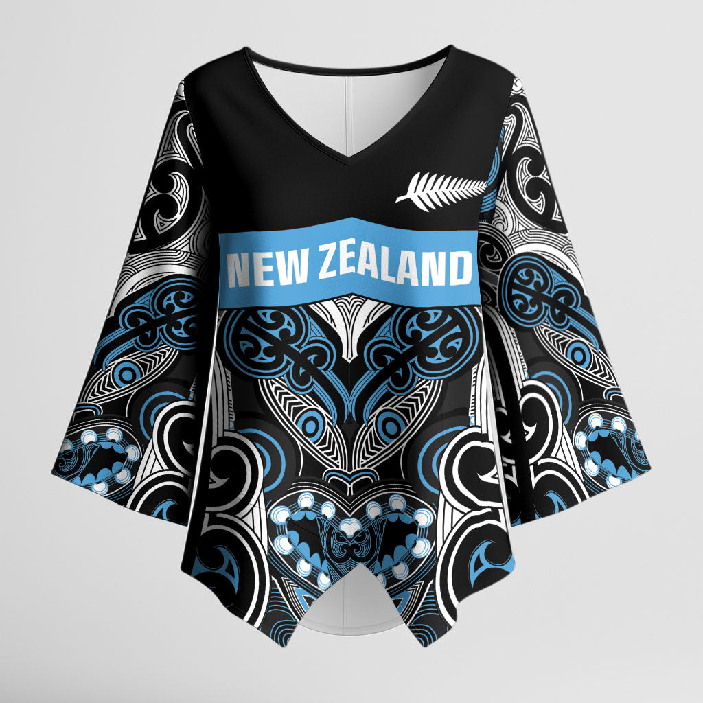 World Cricket Custom New Zealand Kimono Sleeve Blouse Kia kaha nga Potae Pango LT9 Female Black - Polynesian Pride