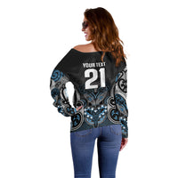 World Cricket Custom New Zealand Off Shoulder Sweater Kia kaha nga Potae Pango LT9 - Polynesian Pride