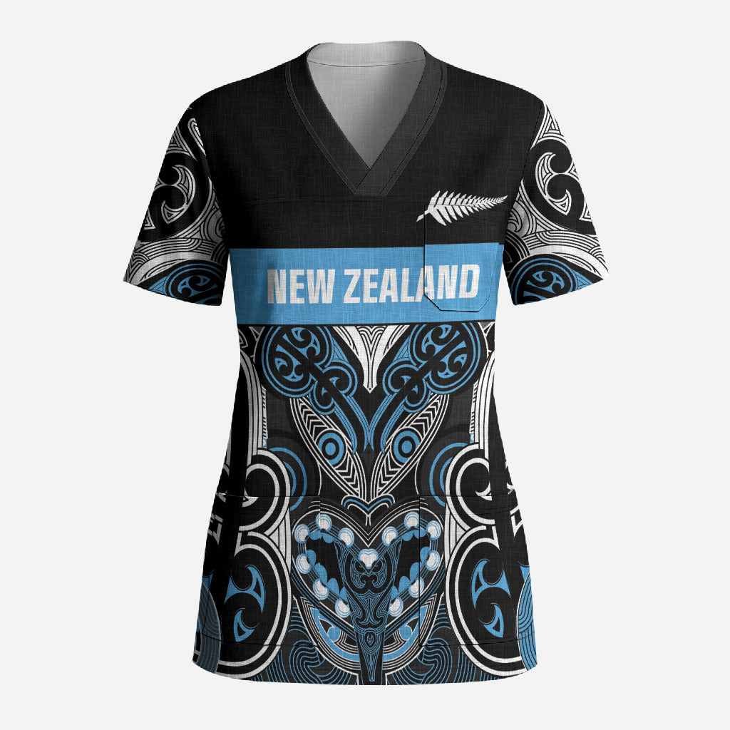 World Cricket Custom New Zealand Scrub Top Kia kaha nga Potae Pango LT9 Adult Black - Polynesian Pride