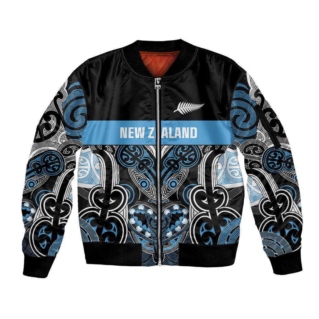World Cricket Custom New Zealand Sleeve Zip Bomber Jacket Kia kaha nga Potae Pango LT9 Unisex Black - Polynesian Pride