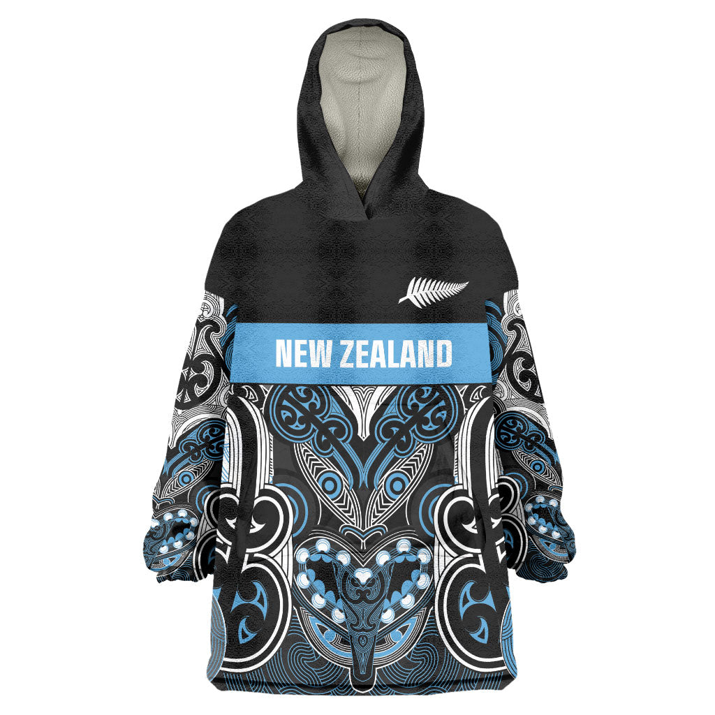 World Cricket Custom New Zealand Wearable Blanket Hoodie Kia kaha nga Potae Pango LT9 One Size Black - Polynesian Pride