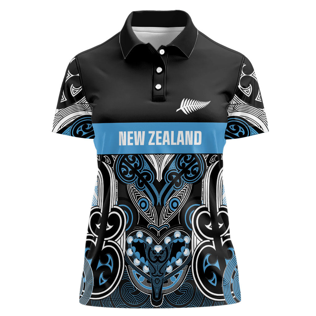 World Cricket Custom New Zealand Women Polo Shirt Kia kaha nga Potae Pango LT9 Female Black - Polynesian Pride