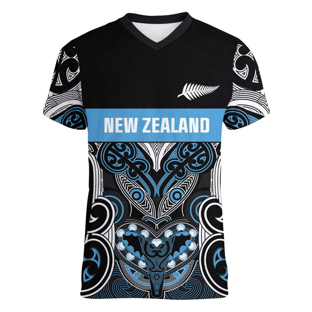 World Cricket Custom New Zealand Women V-Neck T-Shirt Kia kaha nga Potae Pango LT9 Female Black - Polynesian Pride