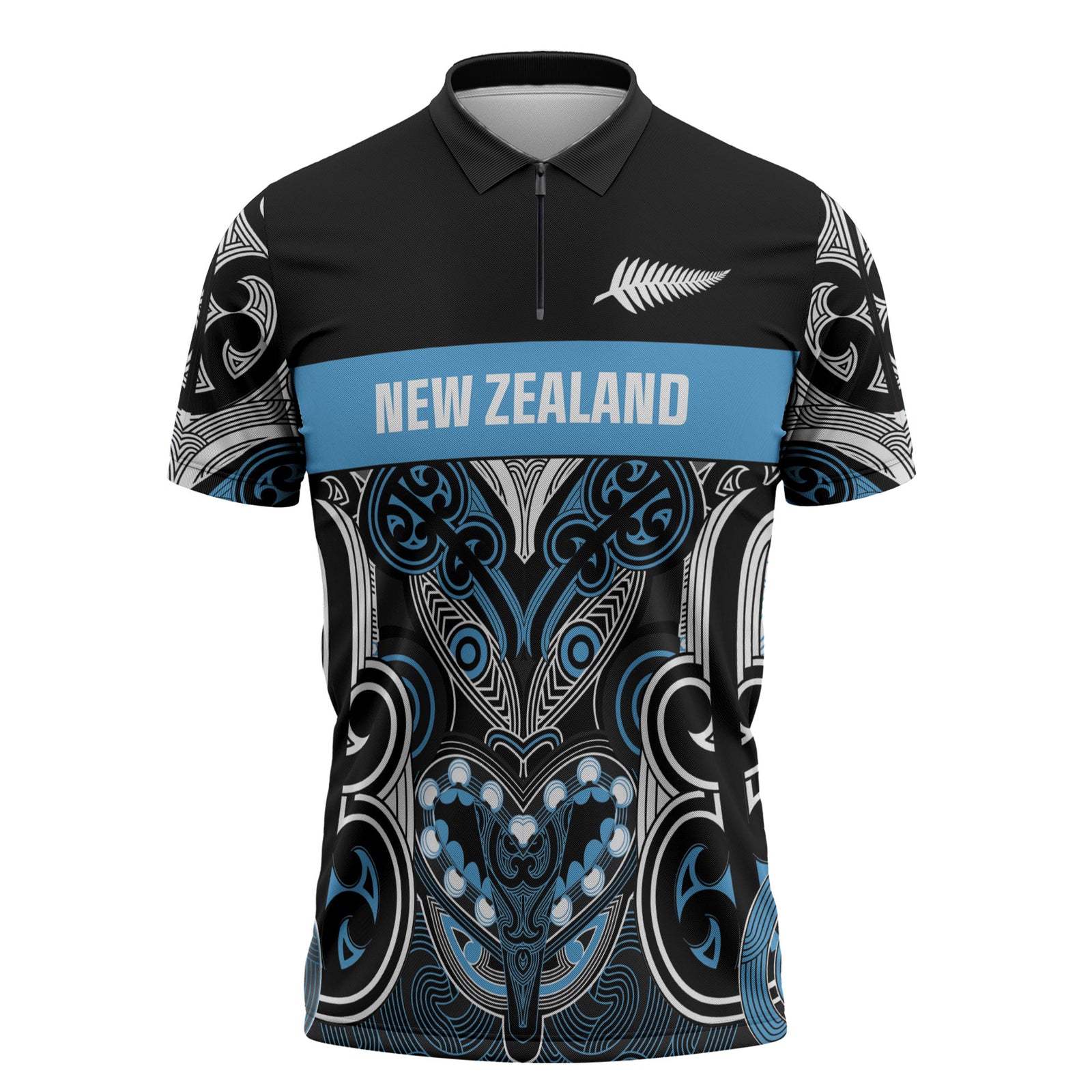 World Cricket Custom New Zealand Zipper Polo Shirt Kia kaha nga Potae Pango LT9 Black - Polynesian Pride