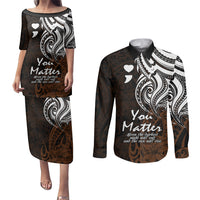 Your Matter Suicide Prevention Couples Matching Puletasi Dress and Long Sleeve Button Shirts Gold Polynesian Tribal LT9 Gold - Polynesian Pride