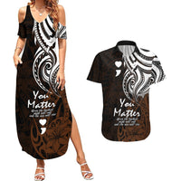 Your Matter Suicide Prevention Couples Matching Summer Maxi Dress and Hawaiian Shirt Gold Polynesian Tribal LT9 Gold - Polynesian Pride