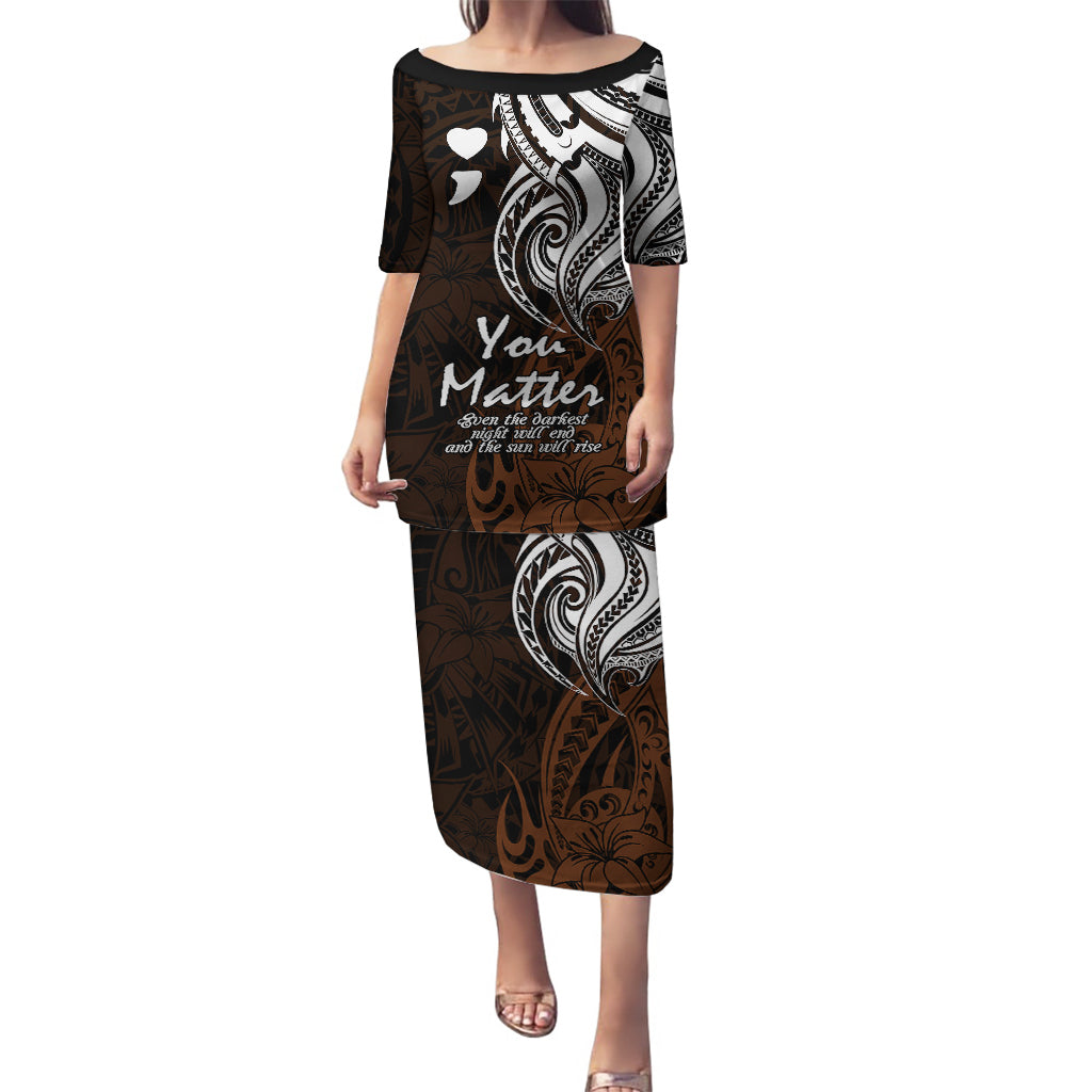 Your Matter Suicide Prevention Puletasi Gold Polynesian Tribal LT9 Long Dress Gold - Polynesian Pride
