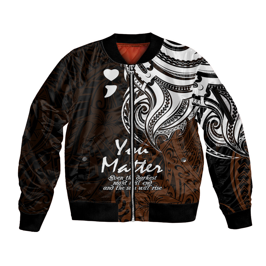 Your Matter Suicide Prevention Sleeve Zip Bomber Jacket Gold Polynesian Tribal LT9 Unisex Gold - Polynesian Pride