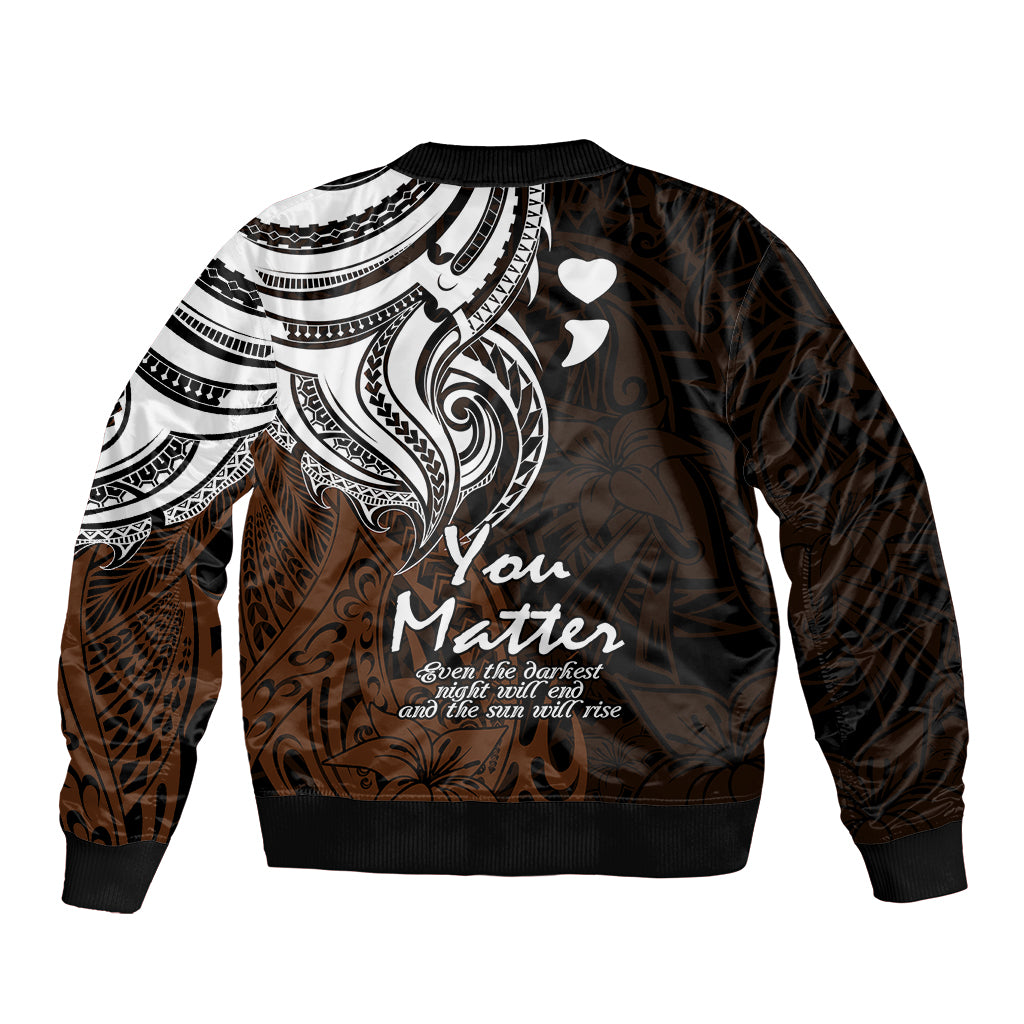 Your Matter Suicide Prevention Sleeve Zip Bomber Jacket Gold Polynesian Tribal LT9 - Polynesian Pride