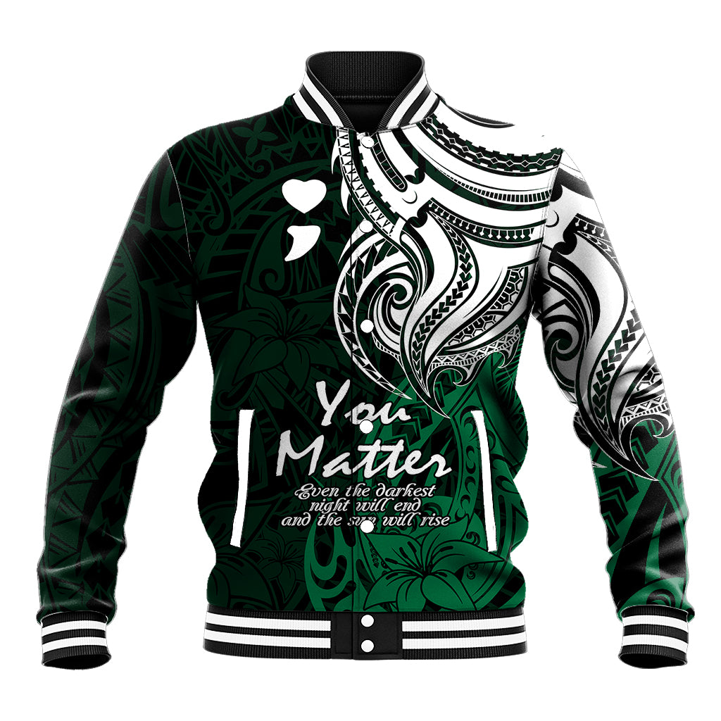 Your Matter Suicide Prevention Baseball Jacket Green Polynesian Tribal LT9 Unisex Green - Polynesian Pride