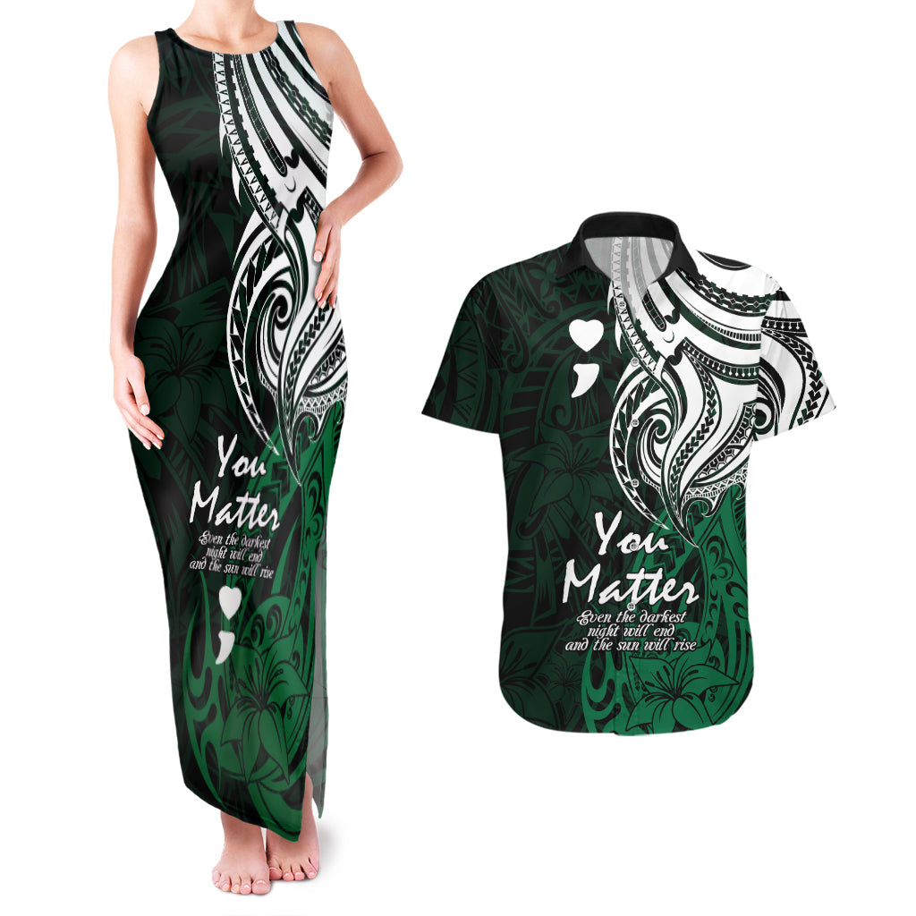 Your Matter Suicide Prevention Couples Matching Tank Maxi Dress and Hawaiian Shirt Green Polynesian Tribal LT9 Green - Polynesian Pride