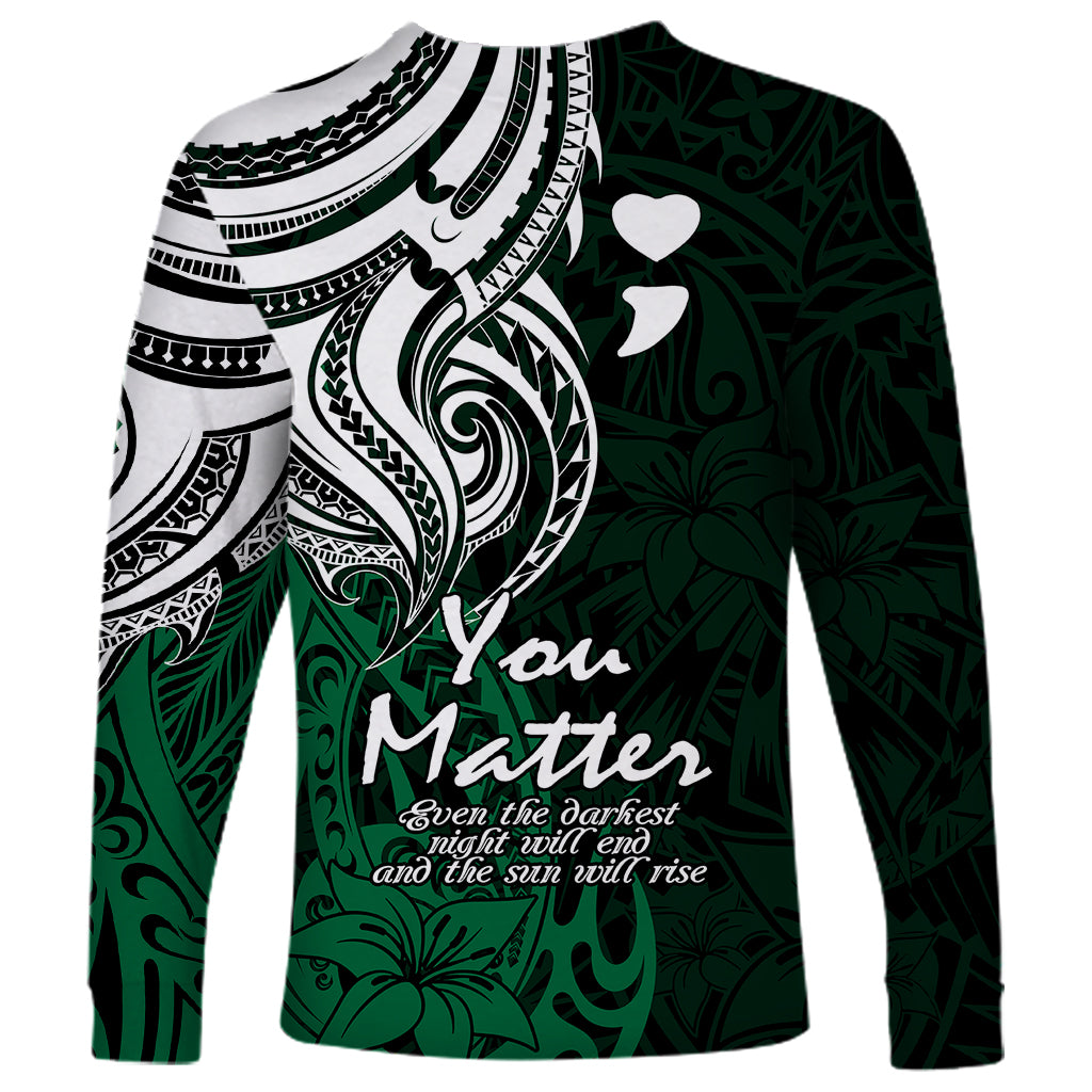 Your Matter Suicide Prevention Long Sleeve Shirt Green Polynesian Tribal LT9 - Polynesian Pride