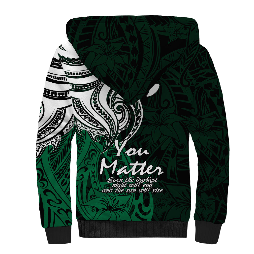 Your Matter Suicide Prevention Sherpa Hoodie Green Polynesian Tribal LT9 - Polynesian Pride