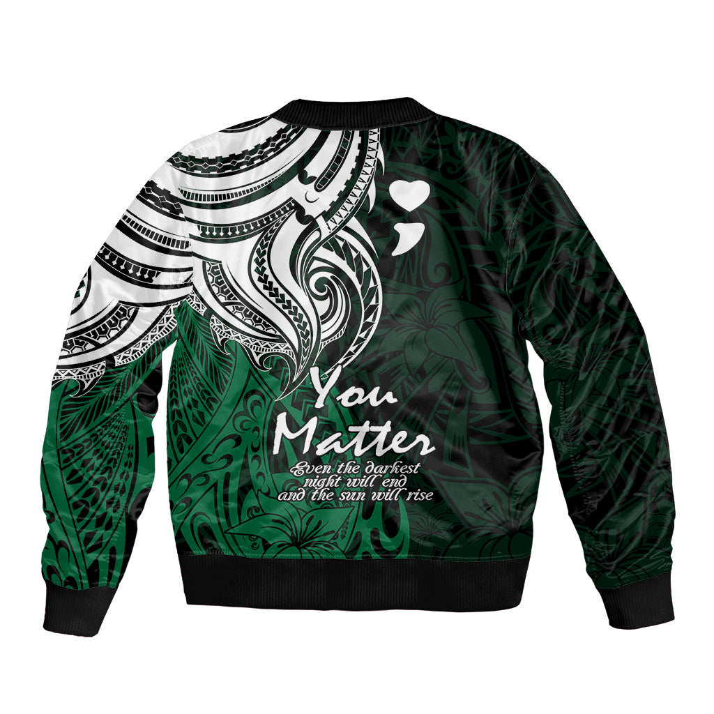 Your Matter Suicide Prevention Sleeve Zip Bomber Jacket Green Polynesian Tribal LT9 - Polynesian Pride