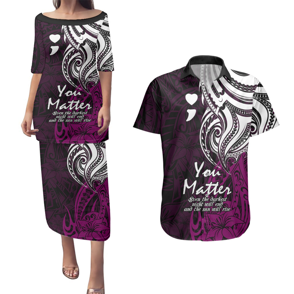 Your Matter Suicide Prevention Couples Matching Puletasi Dress and Hawaiian Shirt Pink Polynesian Tribal LT9 Pink - Polynesian Pride